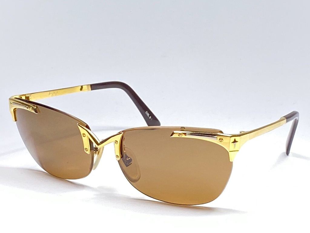 NEW VINTAGE THIERRY MUGLER RIMLESS GOLD CAT EYE BROWN LENSES 1980'S SUNGLASSES