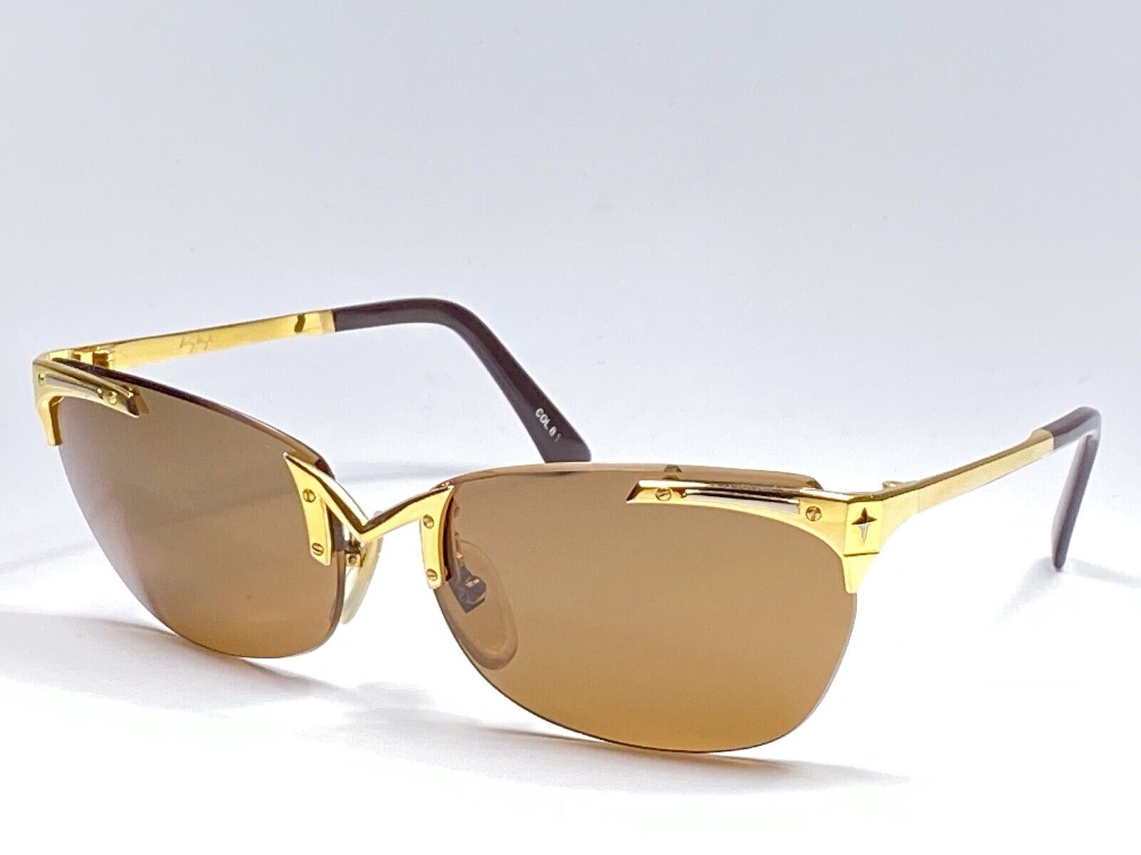 NEW VINTAGE THIERRY MUGLER RIMLESS GOLD CAT EYE BROWN LENSES 1980'S SUNGLASSES