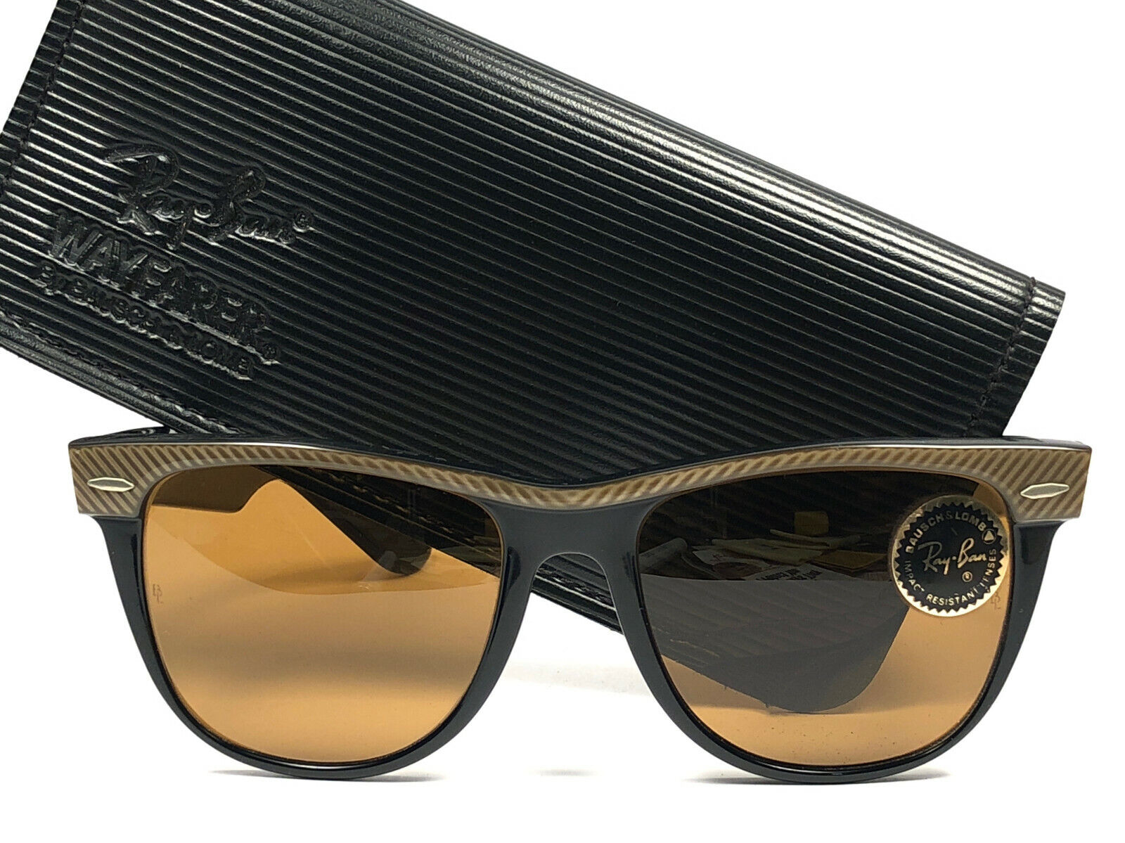 VINTAGE RAY BAN WAYFARER CLASSIC COPPER & BLACK G15  LENS BL US SUNGLASSES