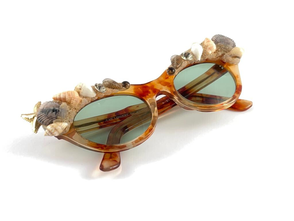 VINTAGE JEAN LONVERT FOR KEMS CAT EYE STYLE  SHELL EMBELLISHED 1980'S SUNGLASSES