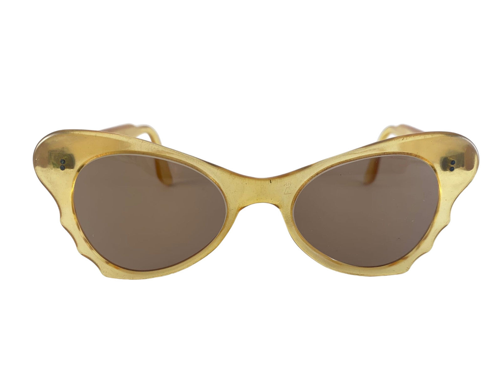 VINTAGE MIDCENTURY CAT EYE TRANSLUCENT YELLOW SUNGLASSES 1960'S MADE IN FRANCE