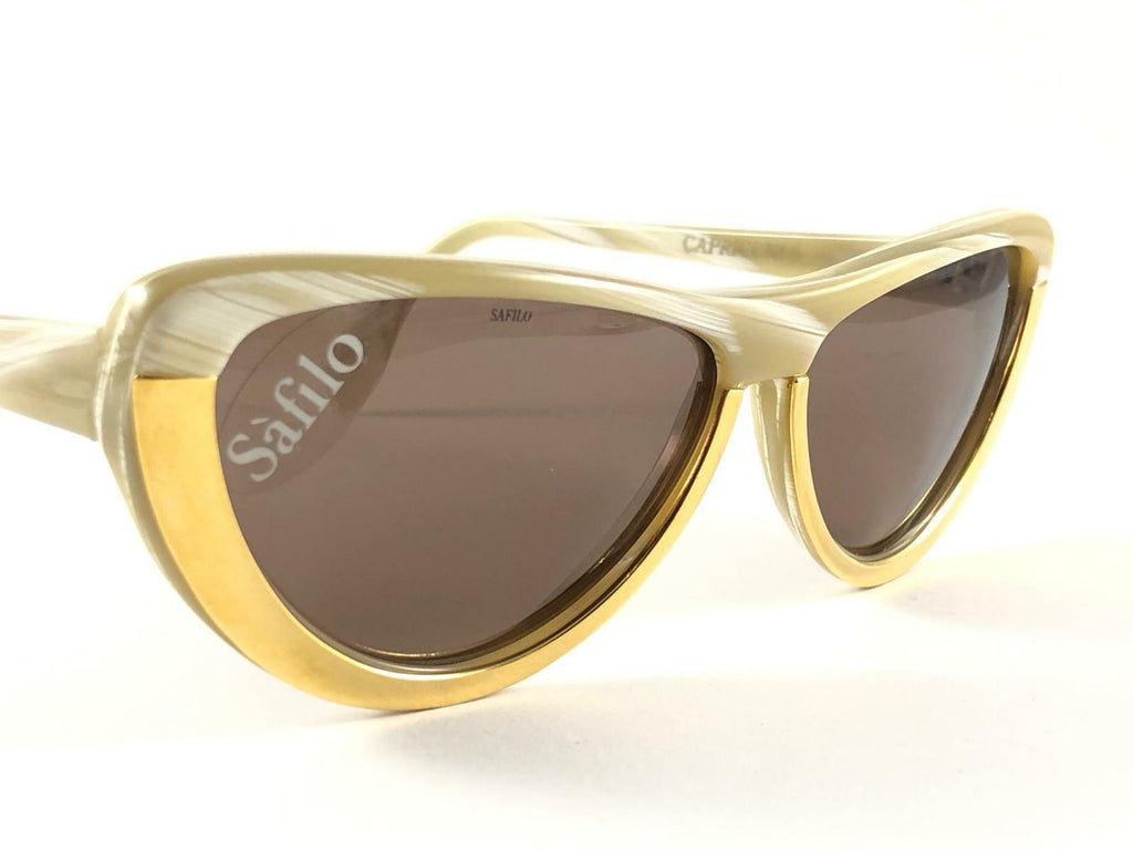 NEW VINTAGE SAFILO CAT EYE MARBLED CAPRICCIO 3 1980'S SUNGLASSES MADE IN ITALY