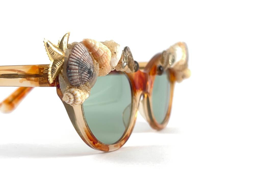 VINTAGE JEAN LONVERT FOR KEMS CAT EYE STYLE  SHELL EMBELLISHED 1980'S SUNGLASSES