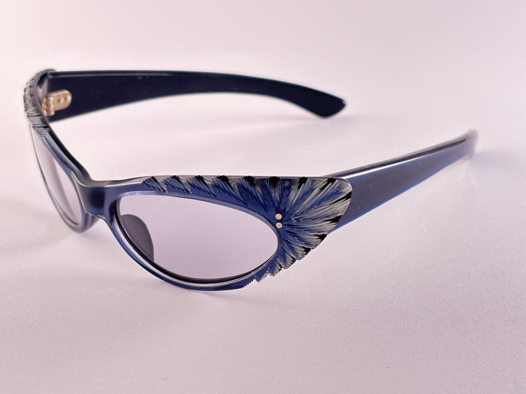 VINTAGE RARE CAT EYE BLUE  MIDCENTURY SUNGLASSES MADE IN FRANCE 1960'S