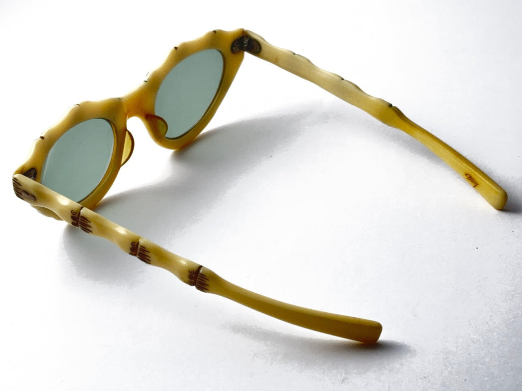 VINTAGE MAY MIDCENTURY 1960'S CAT EYE BAMBOO SUNGLASSES MADE IN USA