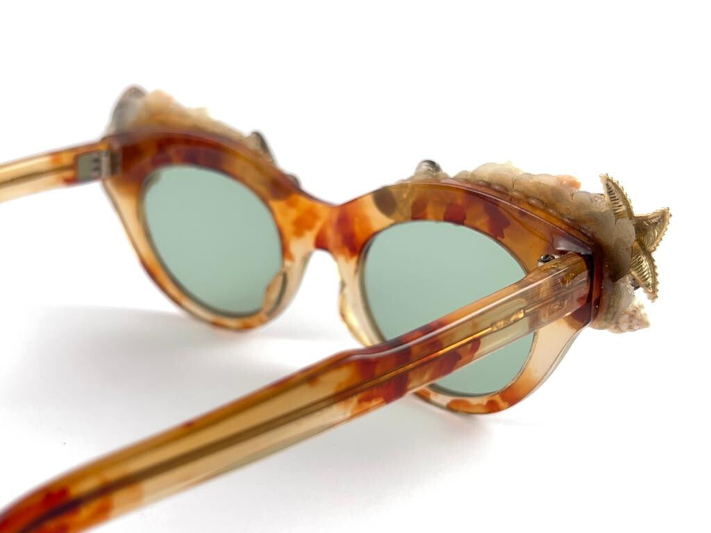 VINTAGE JEAN LONVERT FOR KEMS CAT EYE STYLE  SHELL EMBELLISHED 1980'S SUNGLASSES