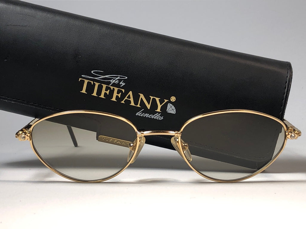 NEW VINTAGE TIFFANY T619 CAT EYE GOLD  PLATED 1980'S SUNGLASSES