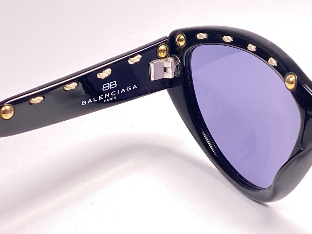 VINTAGE BALENCIAGA BS8 BLACK CAT EYE GREY LENSES SUNGLASSES 1990'S
