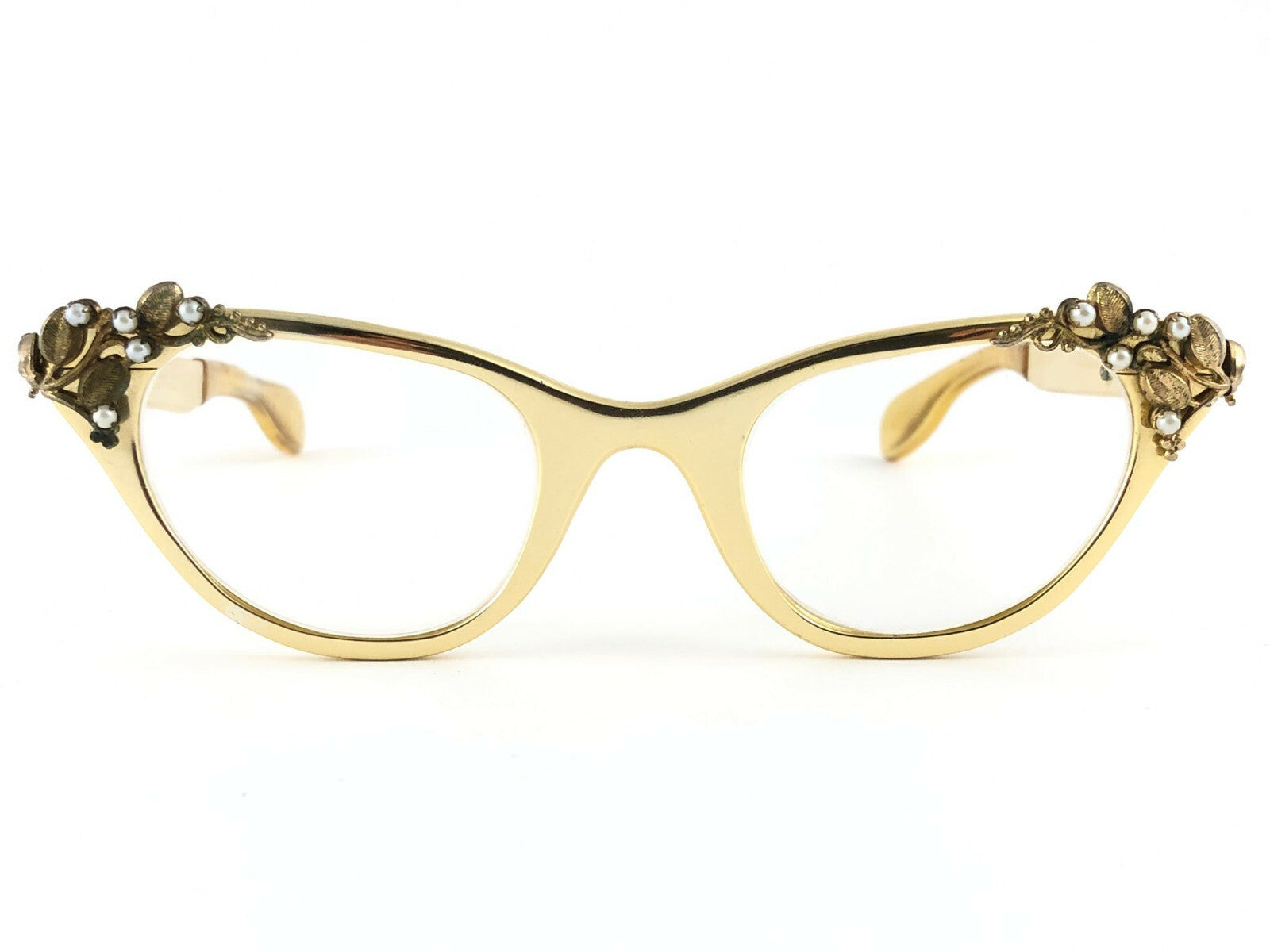 NEW VINTAGE TURA GOLD & PEARLS CAT EYE FRAME RX 1960'S  SUNGLASSES