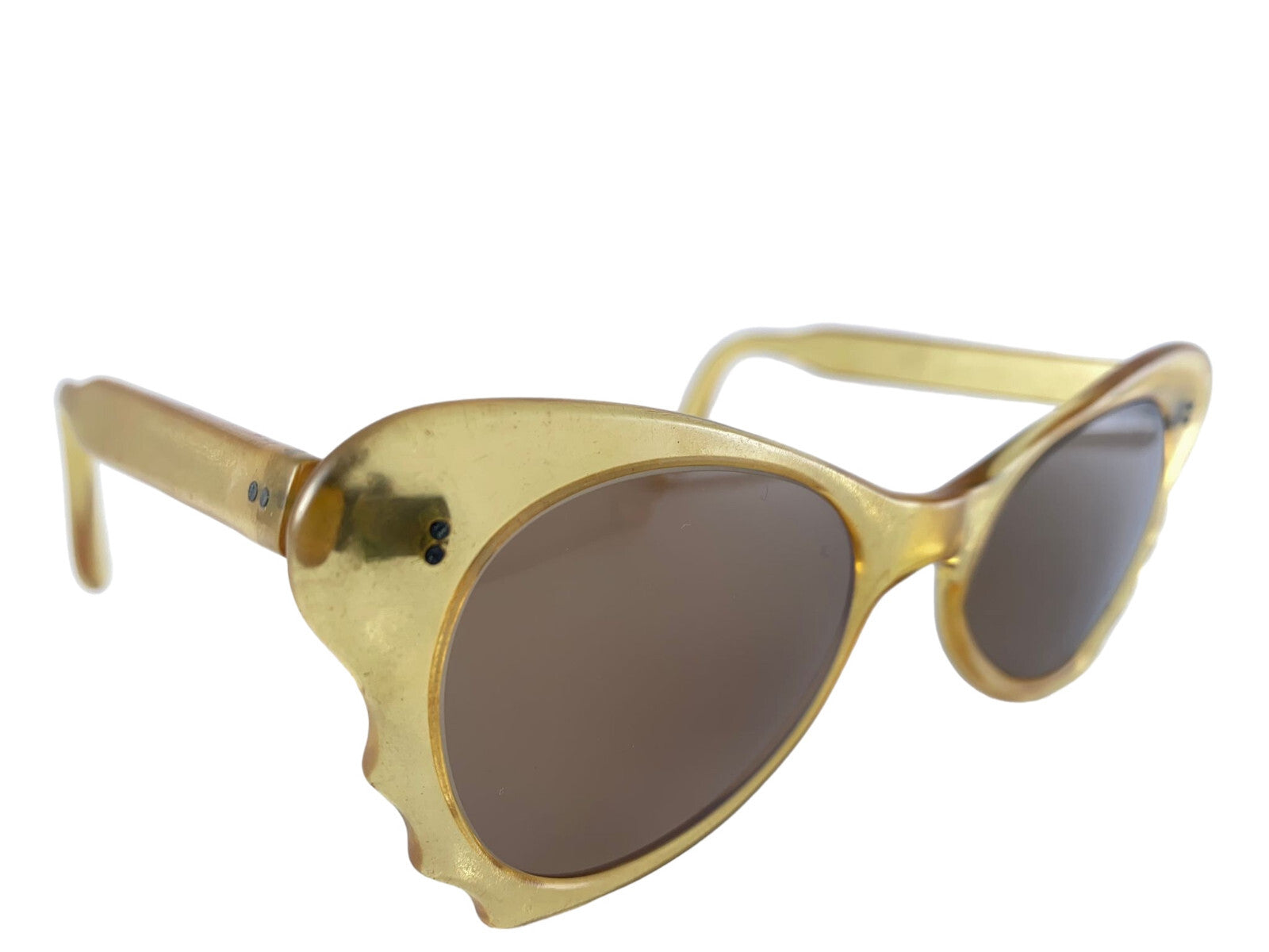 VINTAGE MIDCENTURY CAT EYE TRANSLUCENT YELLOW SUNGLASSES 1960'S MADE IN FRANCE