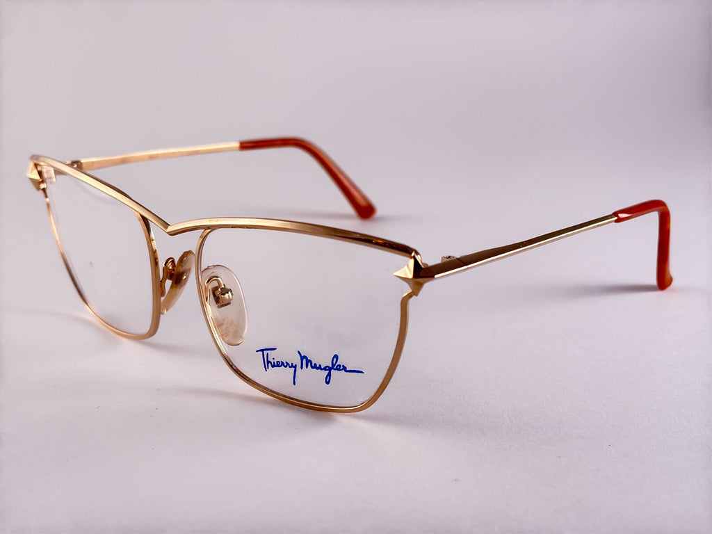 NEW VINTAGE THIERRY MUGLER CAT EYE 25813 GOLD 1980'S  SUNGLASSES