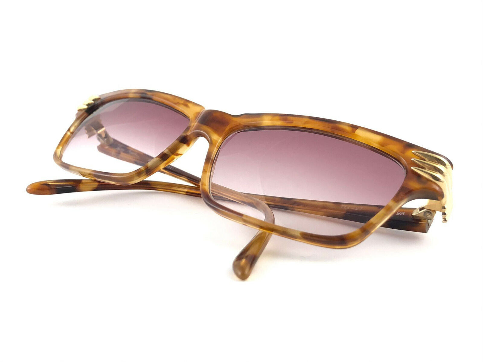 NEW VINTAGE THIERRY MUGLER TORTOISE  CAT EYE BROWN LENSES 1980'S SUNGLASSES