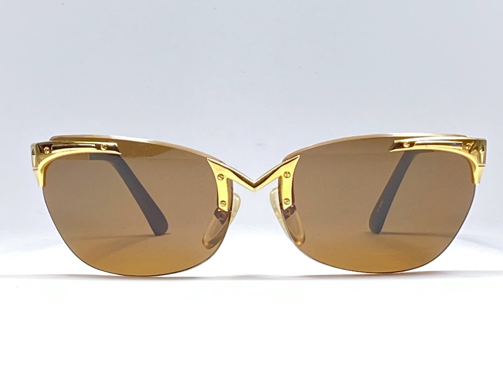 NEW VINTAGE THIERRY MUGLER RIMLESS GOLD CAT EYE BROWN LENSES 1980'S SUNGLASSES