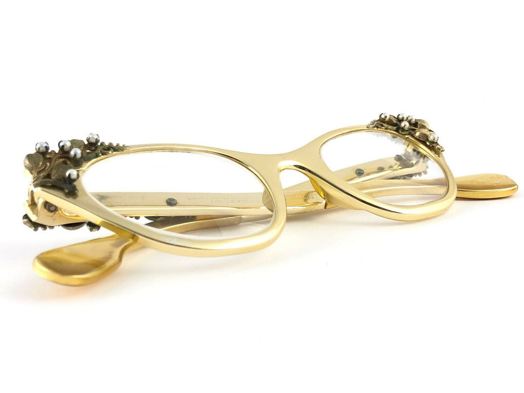 NEW VINTAGE TURA GOLD & PEARLS CAT EYE FRAME RX 1960'S  SUNGLASSES
