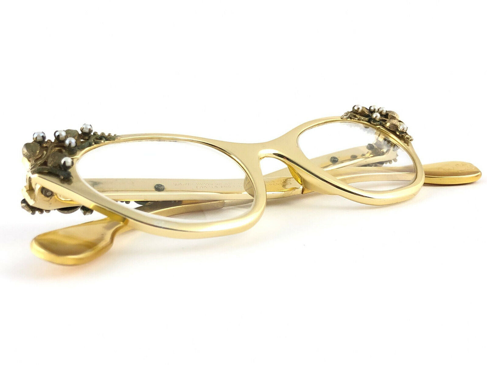 NEW VINTAGE TURA GOLD & PEARLS CAT EYE FRAME RX 1960'S  SUNGLASSES