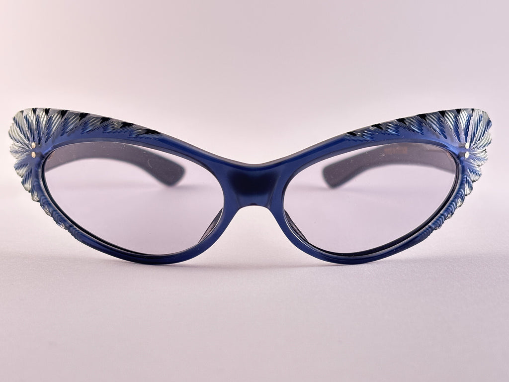 VINTAGE RARE CAT EYE BLUE  MIDCENTURY SUNGLASSES MADE IN FRANCE 1960'S