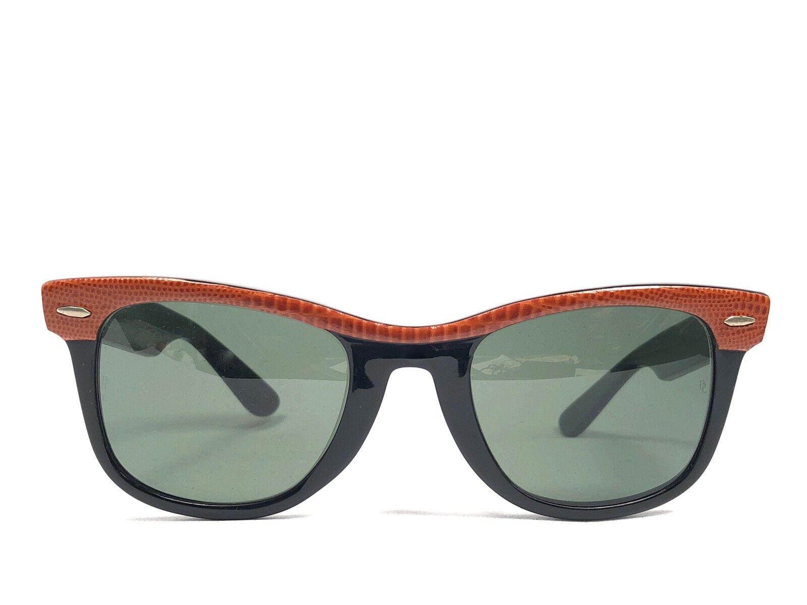 VINTAGE RAY BAN WAYFARER ORANGE LEATHER BLACK G15 GREY LENS BL US SUNGLASSES