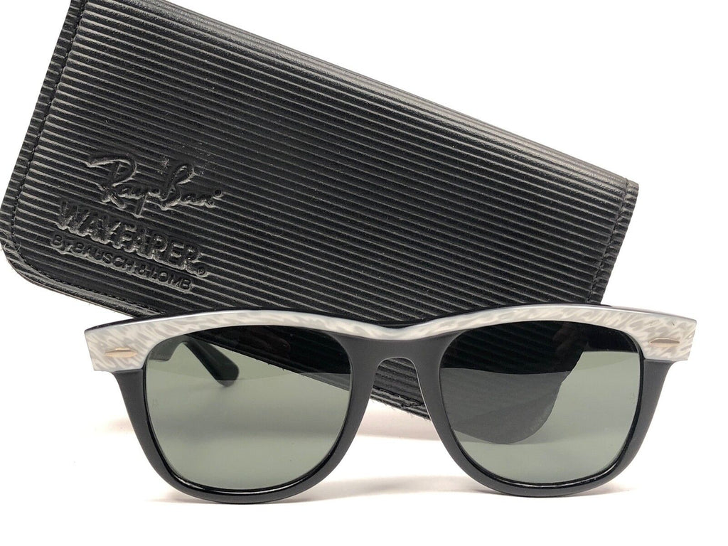 VINTAGE RAY BAN WAYFARER PEARL WHITE BLACK KID SMALL GREY LENS BL US SUNGLASSES