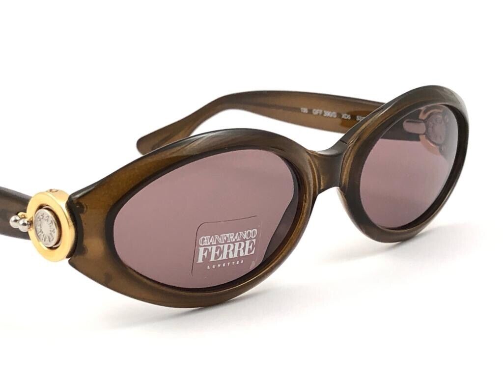 VINTAGE GIANFRANCO FERRE GFF 390 TORTOISE CAT EYE GREY SUNGLASSES ITALY 1990'S