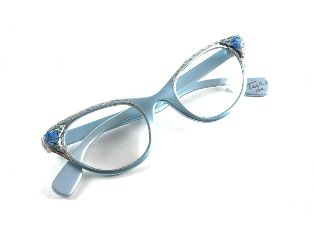 VINTAGE TURA CAT EYE SILVER BLUE FRAME RX 1960'S  SUNGLASSES