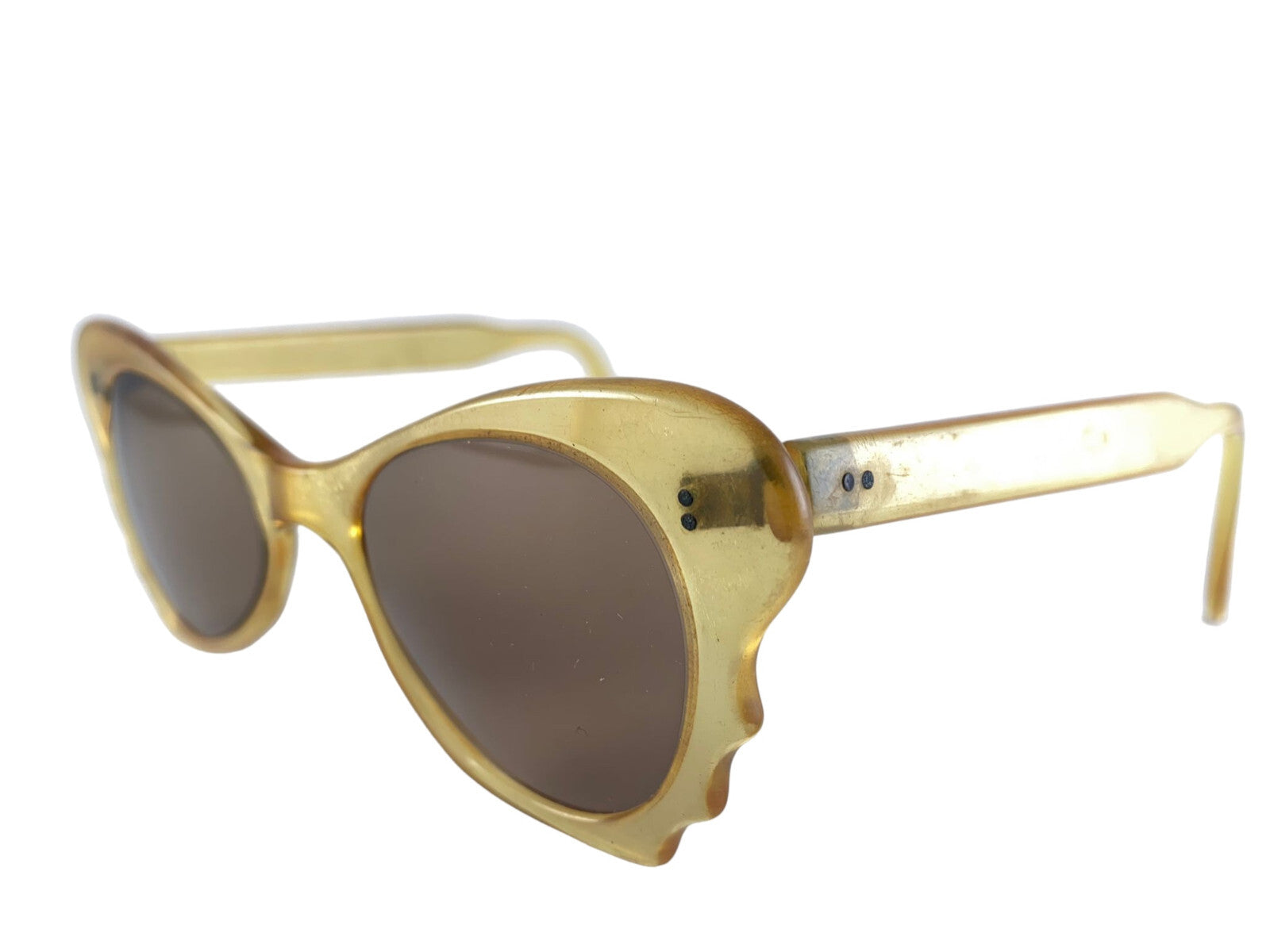 VINTAGE MIDCENTURY CAT EYE TRANSLUCENT YELLOW SUNGLASSES 1960'S MADE IN FRANCE