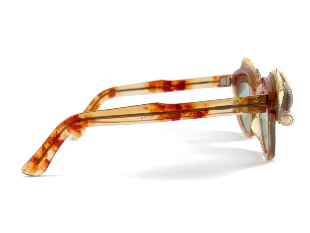 VINTAGE JEAN LONVERT FOR KEMS CAT EYE STYLE  SHELL EMBELLISHED 1980'S SUNGLASSES