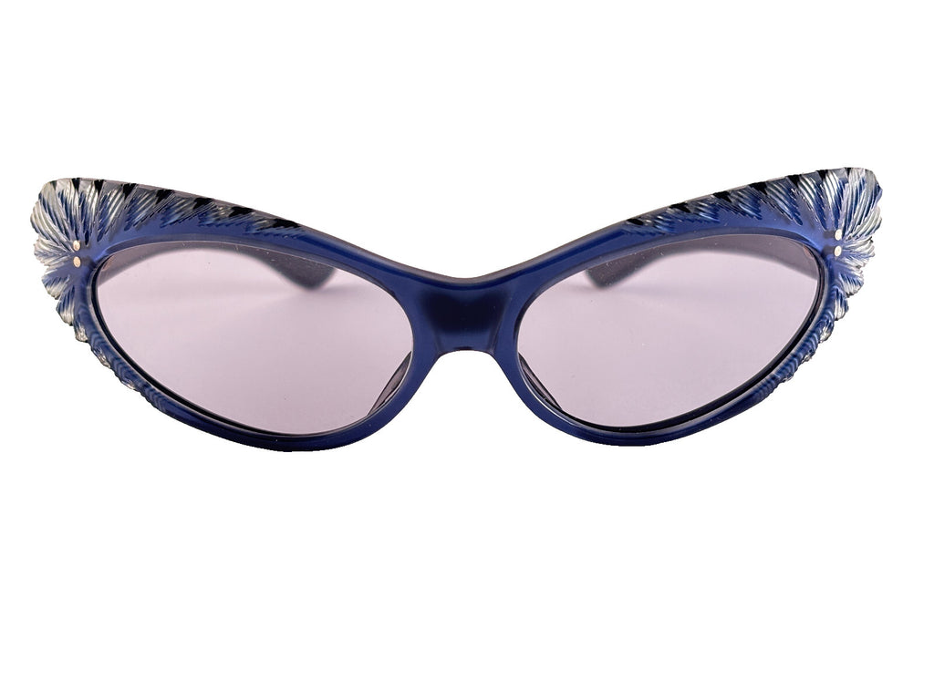 VINTAGE RARE CAT EYE BLUE  MIDCENTURY SUNGLASSES MADE IN FRANCE 1960'S