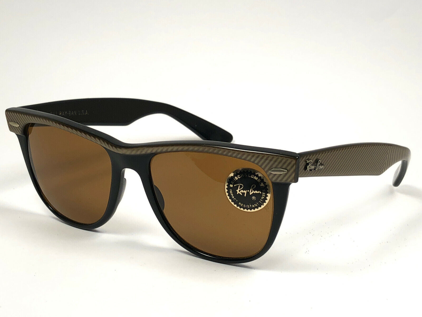 VINTAGE RAY BAN WAYFARER CLASSIC COPPER & BLACK G15  LENS BL US SUNGLASSES